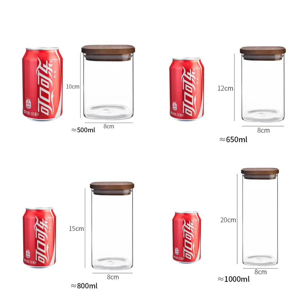 Manufacture Glass Storage Containers Clear Glass Food Canister with Airtight Bamboo Lid