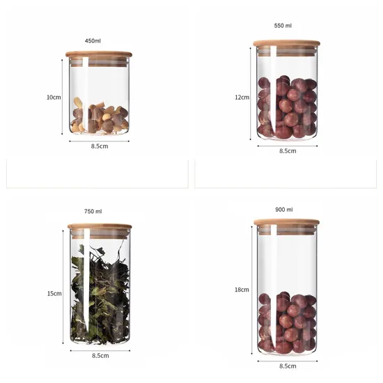 450ml 550ml 750ml 900ml Round Glass Food Storage Container Jar with Bamboo Wood Lid