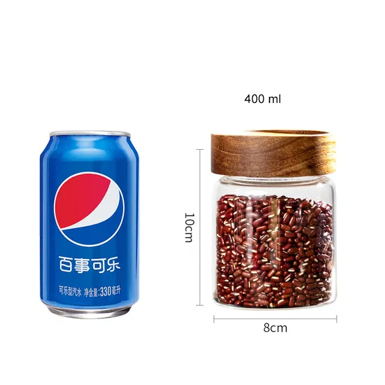 Different Size Glass Fruit Storage Jars with Acacia Wooden Screw Lids