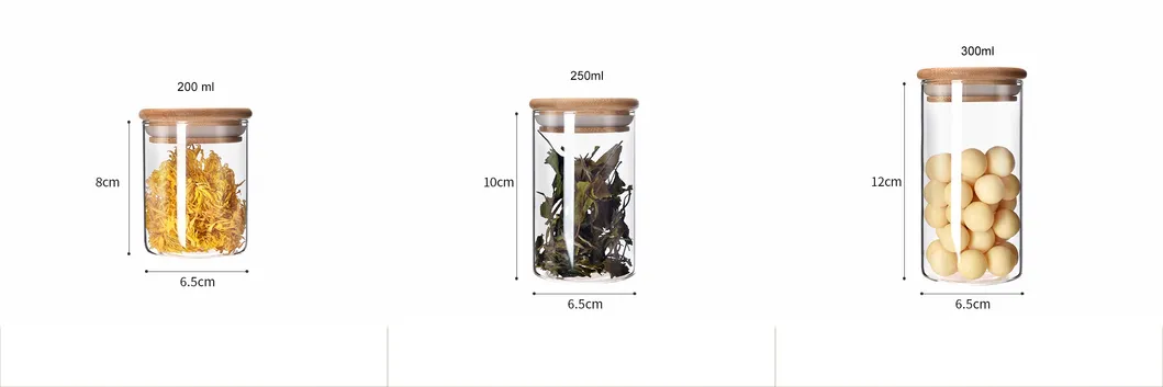 Wholesale Borosilicate Glass Jar with Bamboo Wood Lid for Coffee Candy Tea Nuts Storage