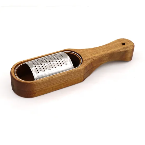 Stainless Steel Cheese Grater with Wooden Box for Cheese, Onion, Garlic, Ginger