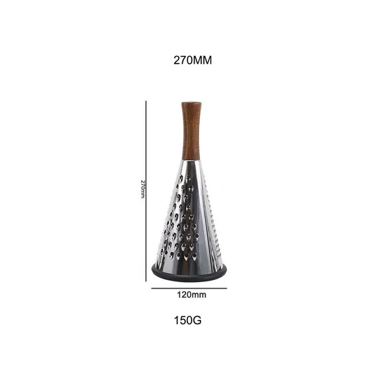 Cone Shape Stainless Steel Cheese Grater with Wooden Handle for Shaving Cheese Fruits Vegetables