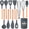 Wholesale 12-Piece Set Silicone Kitchenware Spatula Spoon with Wooden Handles for Cooking