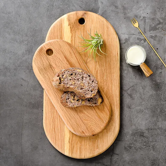 Oval Shape Oak Wood Snack Cheese Charcuterie Sushi Serving Board with Hanging Hole