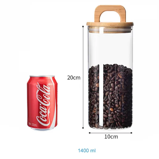 Heat Resistant Glass Coffee Storage Container Glass Jar with Bamboo Wooden Handle Lids