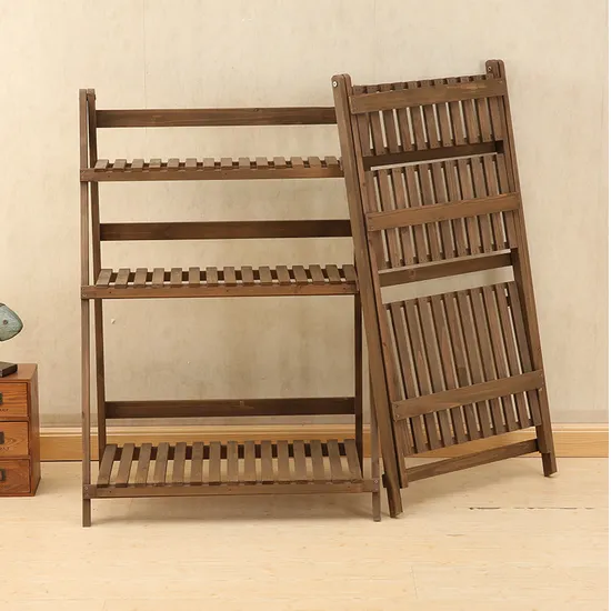 Foldable Solid Wood Flower Shelf with Four and Three Layers for Garden