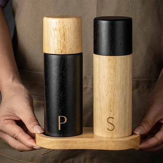 Styllish Wooden Salt and Pepper Grinder with Black Painting