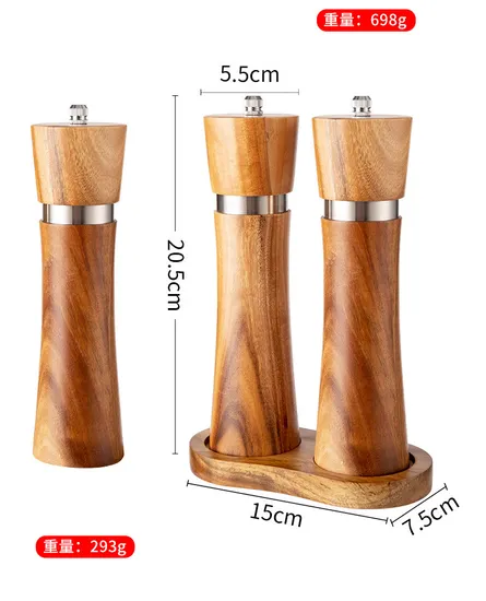 Manual Acacia Wood Pepper Grinder Spice Grinder with Stainless Steel Ring