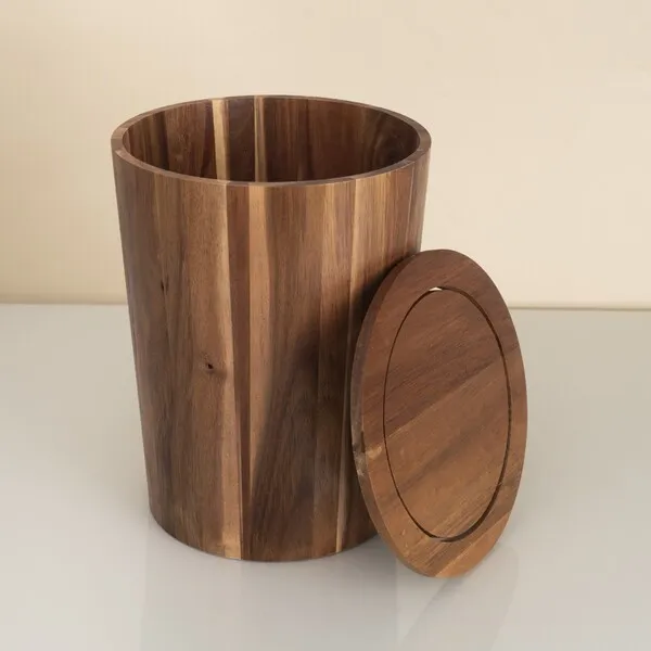 Eco Acacia Wood Trash Can Waste Basket with Lid