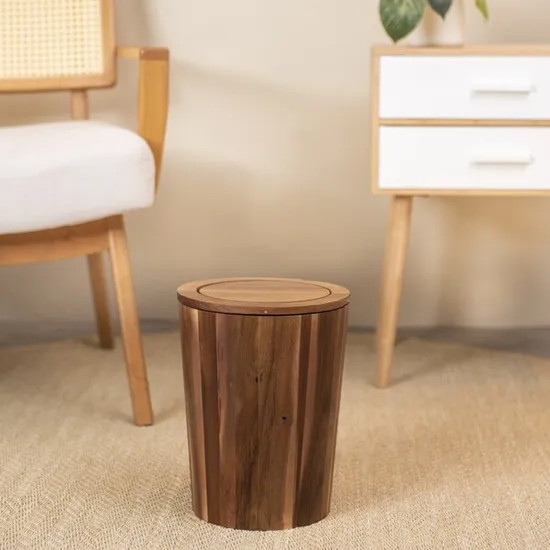 Eco Acacia Wood Trash Can Waste Basket with Lid