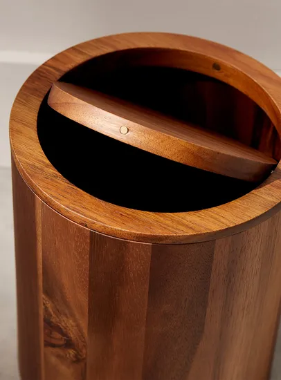 Round Wood Trash Bin Waste Basket for Bathroom