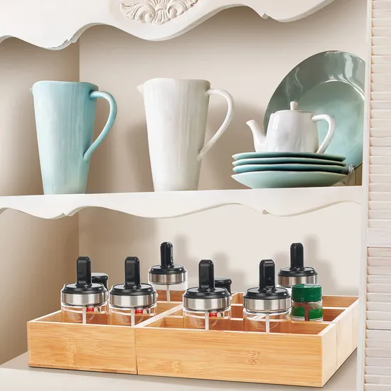 Compact 6-Pack Bamboo Storage Box Set for Bathroom, Office & Tea Storage & Cutlery & Drawer