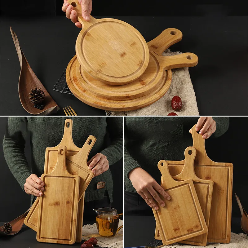 Wholesale Wood Kitchen Cutting Board Bamboo Serving Board with Handle