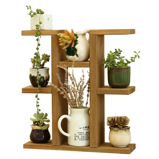 Multi-Layer Desktop Solid Wood Flower Stand Shelf for Book / Toys / Plants
