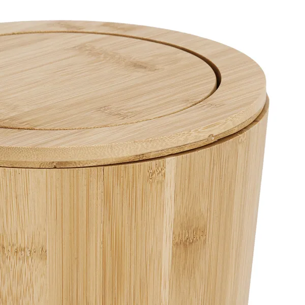 Round Bamboo Waste Basket with Lid for Living Room and Bathroom