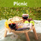 Portable and Foldable Round Bamboo Camping Table Snack Tray for Picnic