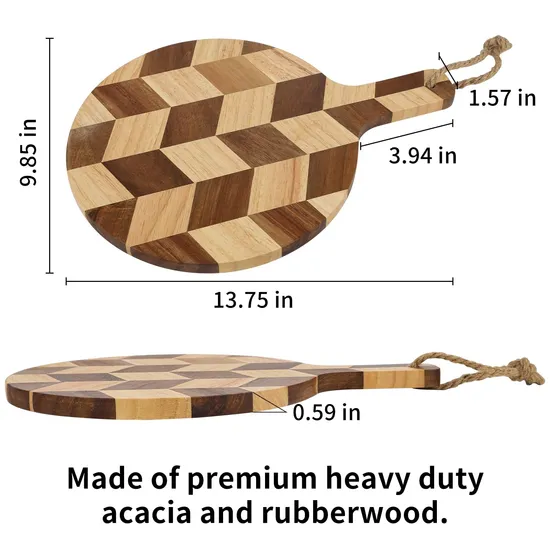 Herringbone Rubber Wood Serving Board Chopping Board with Handle
