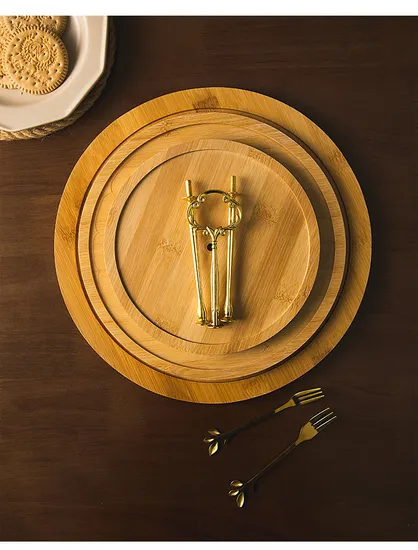 3 Tier Modern Bamboo Cake Plate Display Stand with Metal Handle