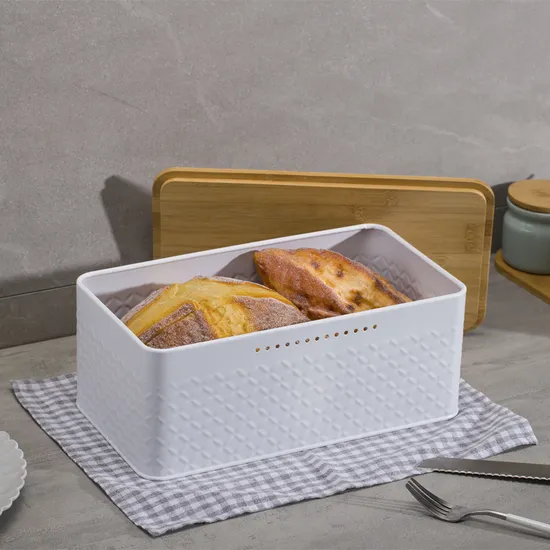 Rectangle Metal Bread Bin Bread Box Bread Holder Bread Storage Container with Wood Lid Grid