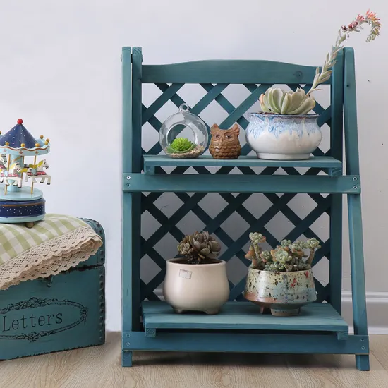 2 Tier Folding Wooden Flower Stands Plant Display Shelf Storage Rack Ladder Stand Rack