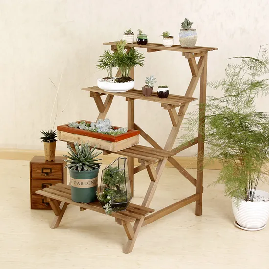 4-Layer Ladder Style Wooden Flower Rack Flower Shelf for Garden and Living Room
