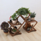 Movable and Fodable Triangular Wood Flower Shelf Plant Display Stand Outdoor Indoor