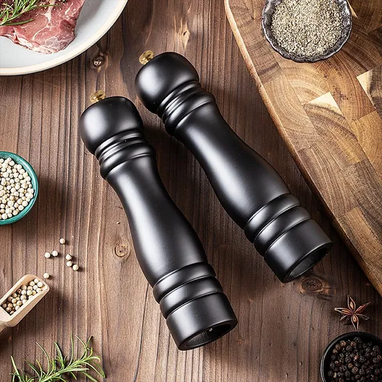 8-Inch Black PU Painted Wooden Pepper Grinder Sea Salt Grinder