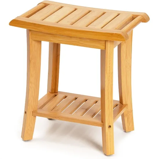 Household Bamboo Bathroom Shower Bench with Towel Hange