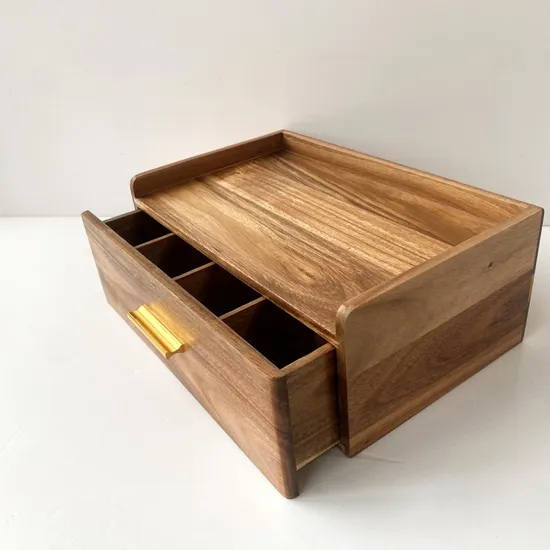 Custom Acacia Wood Coffee Storage Box Drawer Box Tea Set Storage Box