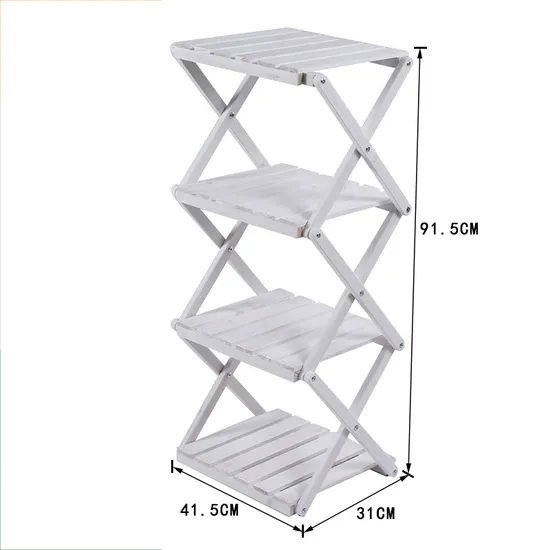 4 Tier Foldable Wooden Plant Stand Pot Shelf Outdoor Flower Storage Rack