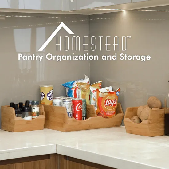 Stackable Wooden Storage Basket Bamboo Pantry Storage Bins Set of 3 for Potato / Onion