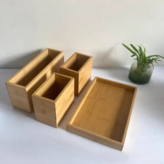 Multi-Use Bamboo Wooden Makeup Organizer Storage Box Set for Home Office