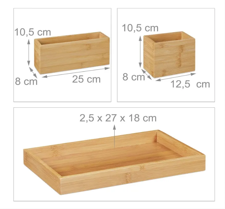 Multi-Use Bamboo Wooden Makeup Organizer Storage Box Set for Home Office