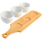 Elegant 3-Piece White Tidbit Bowl Set with Bamboo Serving Tray