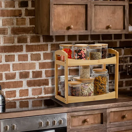 Bamboo Wooden Desktop Shelf / Bathroom Toiletries Storage Shelf/ Snack and Dried Fruit Storage Shelf/Cosmetics Organizer Shelf