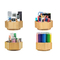 Rotating Bamboo Desk Organizer Art Supply Caddy Holds Marker Pen Brush Storage Box for Office School