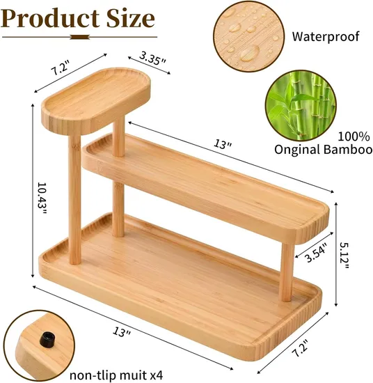 Wooden Desktop Storage Rack Bamboo Desk Organizer for Cosmetics