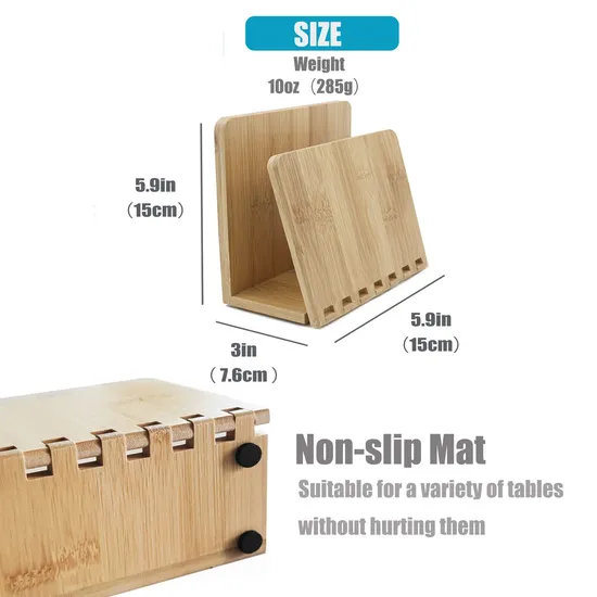 Adjustable Bamboo Napkin Holder for Dining Room, Picnic, Kitchen Table Indoor Outdoor