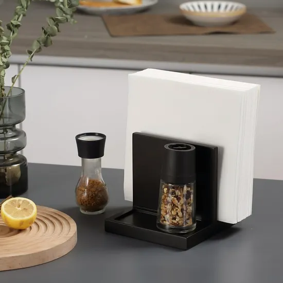 Napkin Salt Pepper Holder Wooden Napkin Holder for Salt and Pepper Shakers Caddy