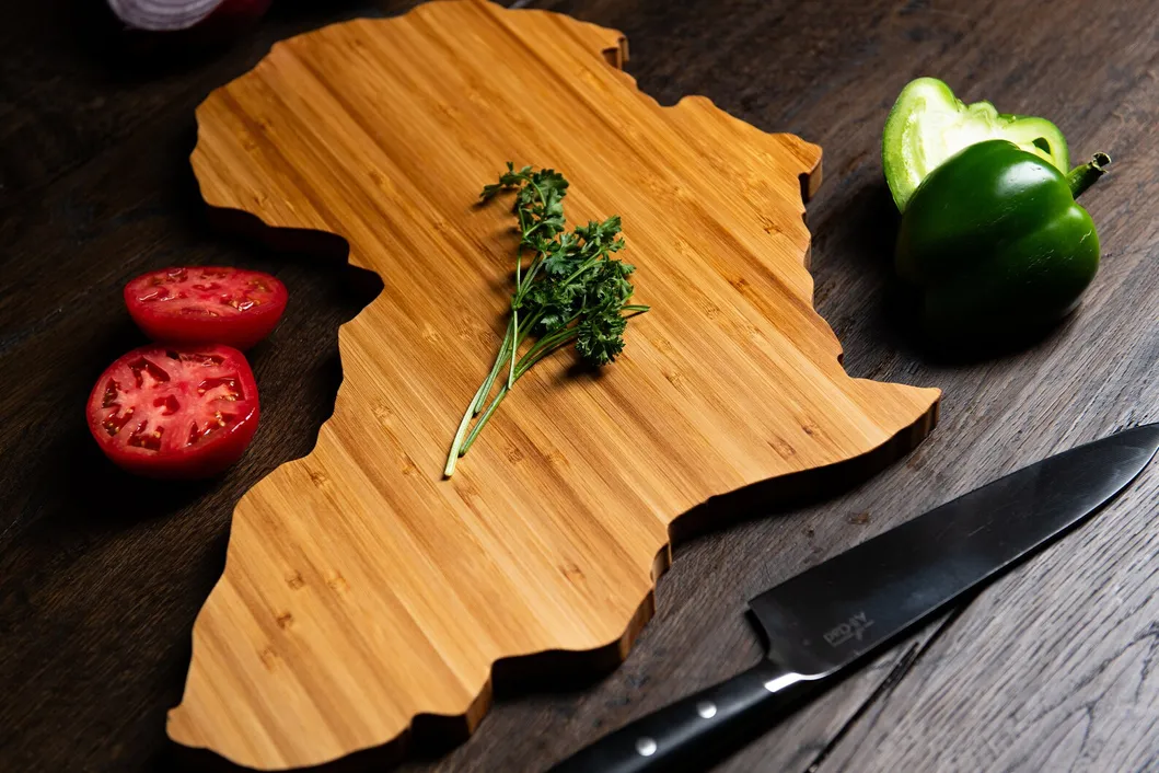 Unique Africa Shaped Bamboo Serving and Cutting Board for Kitchen
