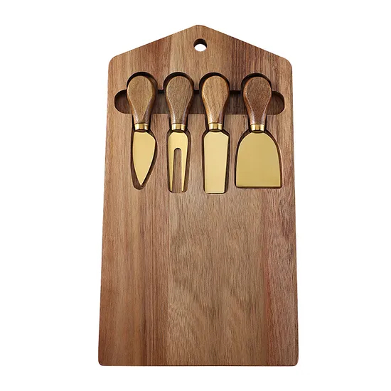 Manufacture Acacia Cheese Board Set with Gold Color Knives Set for Exclusive Collections