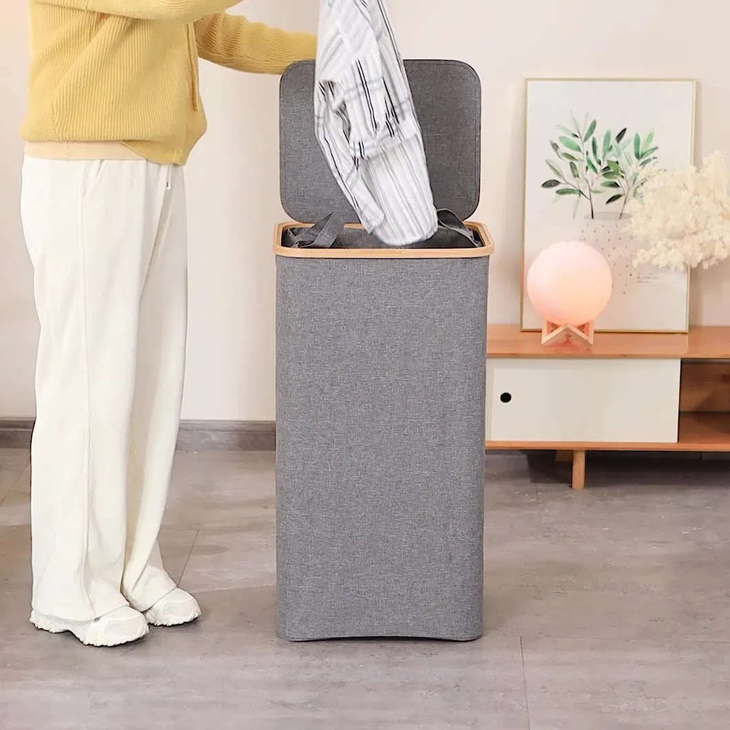 Foldable Household Bamboo Frame Oxford Cloth Large - Capacity Waterproof Dirty Clothes Hamper
