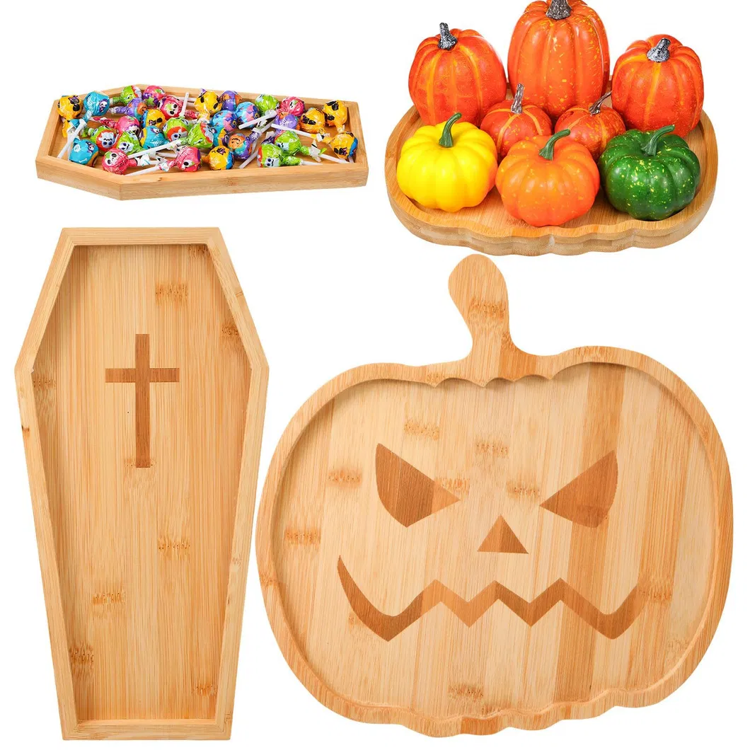 Halloween Pumpkin GOST Bamboo Plate Wooden Tray for Dinner / Fruits / Snack / Desserts/ Candies