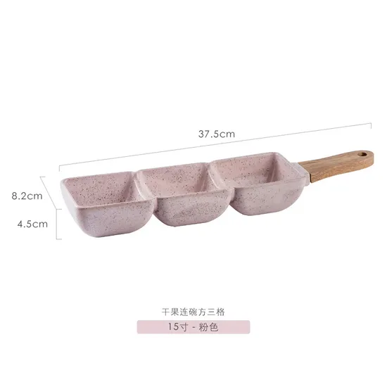 Stylish Ceramic Plate Set with Wooden Handles for Snacks