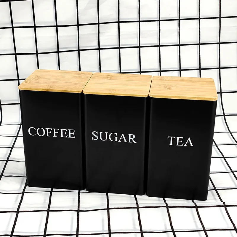 Kitchen Canister Set with Bamboo Lids for Coffee Tea Sugar