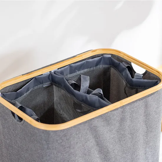 160 L Double-Opening Bamboo Fabric Laundry Basket Large-Capacity Storage Basket with Double Compartments.