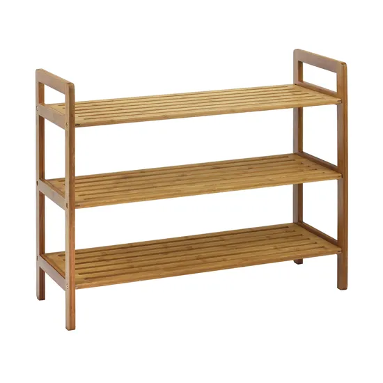 3-Tier Long Natural Bamboo Shoe Rack for Living Room