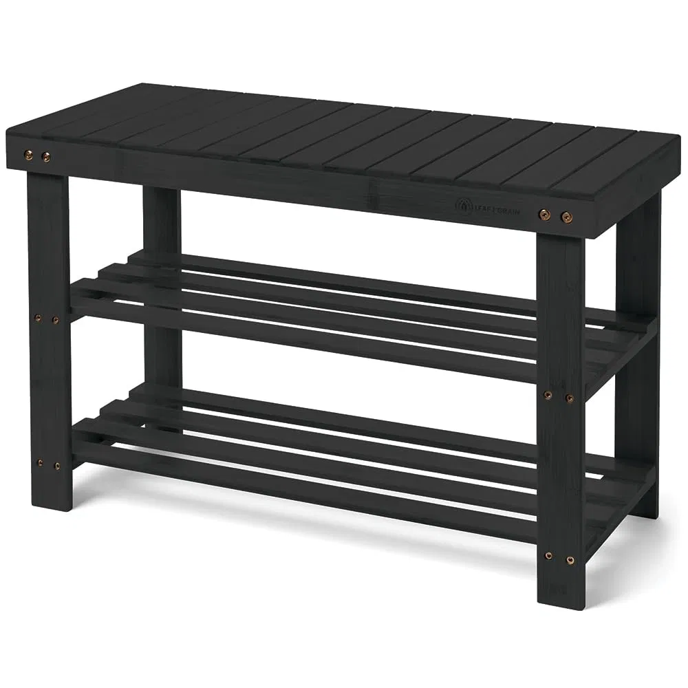 Black Color Bamboo Shoe Rack Wooden Storage Bench Bamboo Organizer Entryway Organizing Shelf
