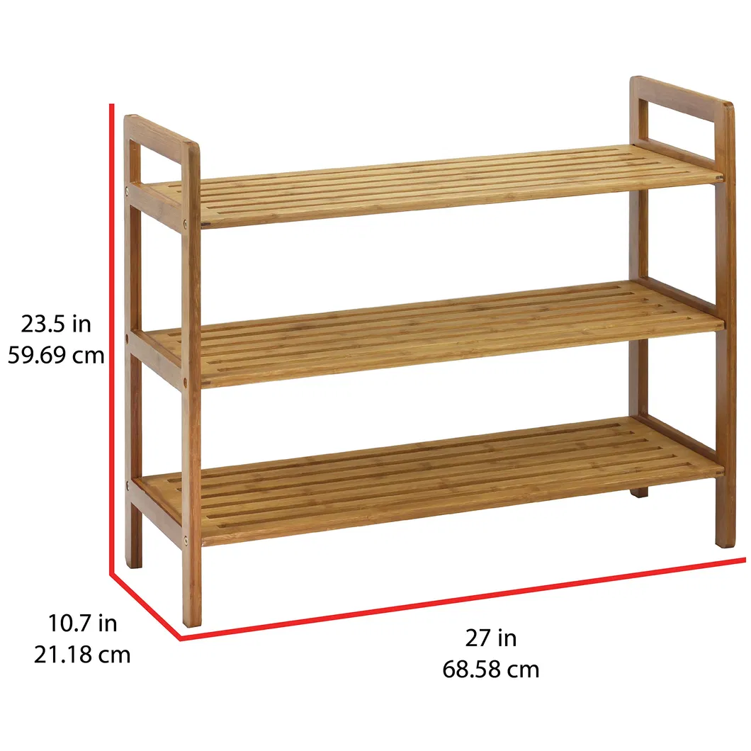 3-Tier Long Natural Bamboo Shoe Rack for Living Room