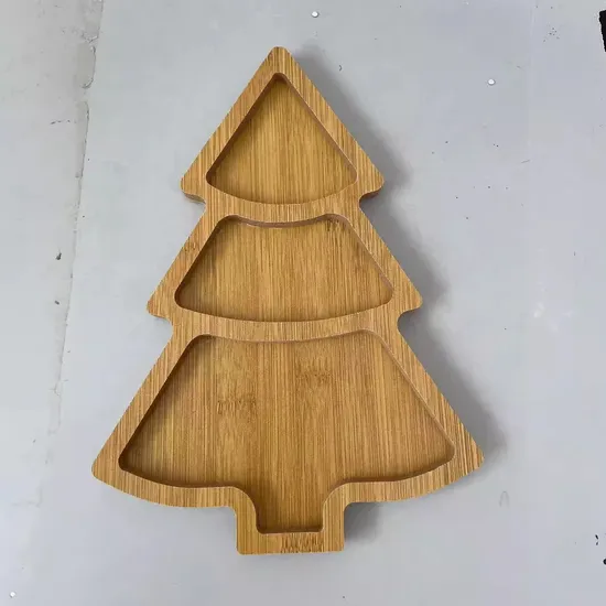 Wholesale Christmas Tree Shaped Bamboo Food Tray Set Serving Plate for Restaurant